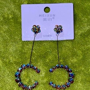 Beautiful Iridescent Crystal Moon Dangle Earrings